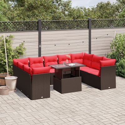 vidaXL 10/11 Piece Patio Sofa Set with Cushions Black/Brown/Gray Poly Rattan