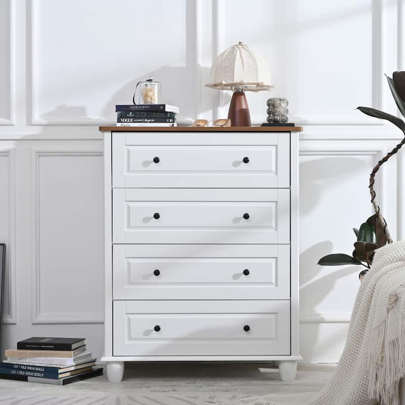 Anmytek Modern 4-Drawer Wood Dresser - Tall Storage Cabinet for Living Room, Entryway, Hallway -  Ivory White - 4-drawer