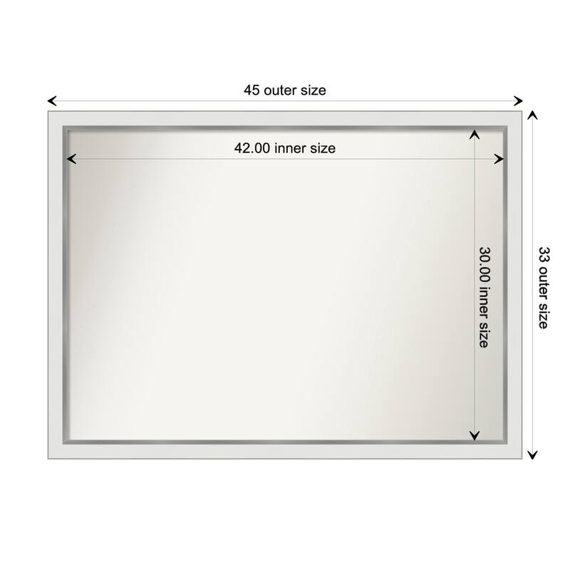 Eva White Silver Narrow Framed Non-Beveled Custom Wall Mirror, Bathroom Vanity Mirror - Outer Size: 45.25 x 33.25