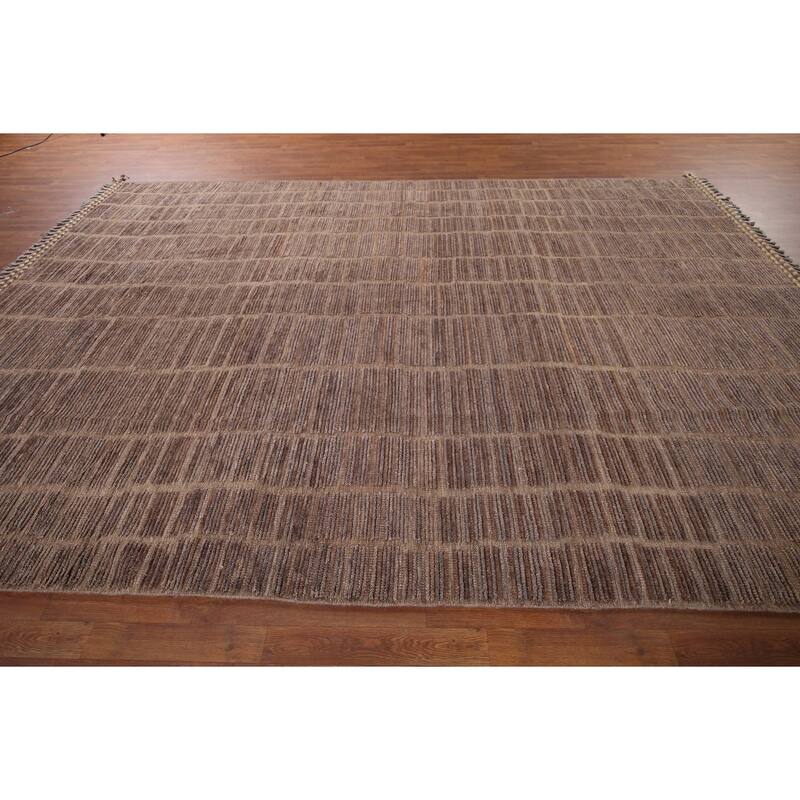 Hand Knotted Oriental 100% Wool Carpet Modern All-Over Brown Moroccan Area Rug - 13' 1'' X 8' 9''