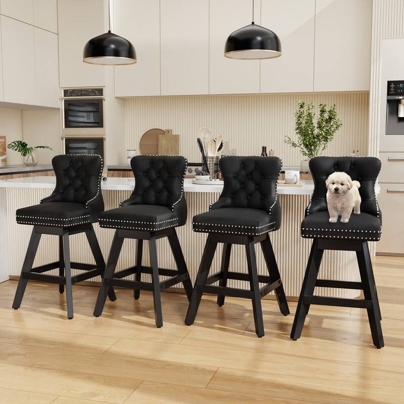 Swivel Velvet Leisure Style Bar stools Set of 8 - Black Velvet Set Of 4