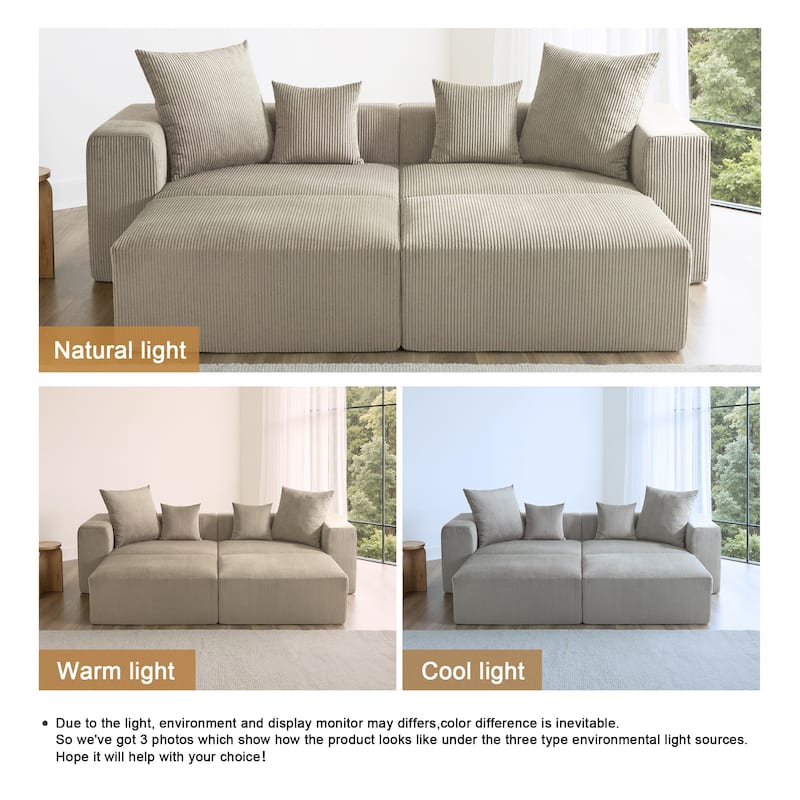 4-Piece Modern Corduroy Modular Sectional Sofa Set with 4 Throw Pillows