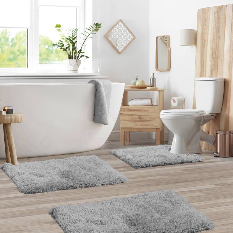 Porch & Den Lorena Shaggy/ Non-slip Rubber Backed Bath Rug Set
