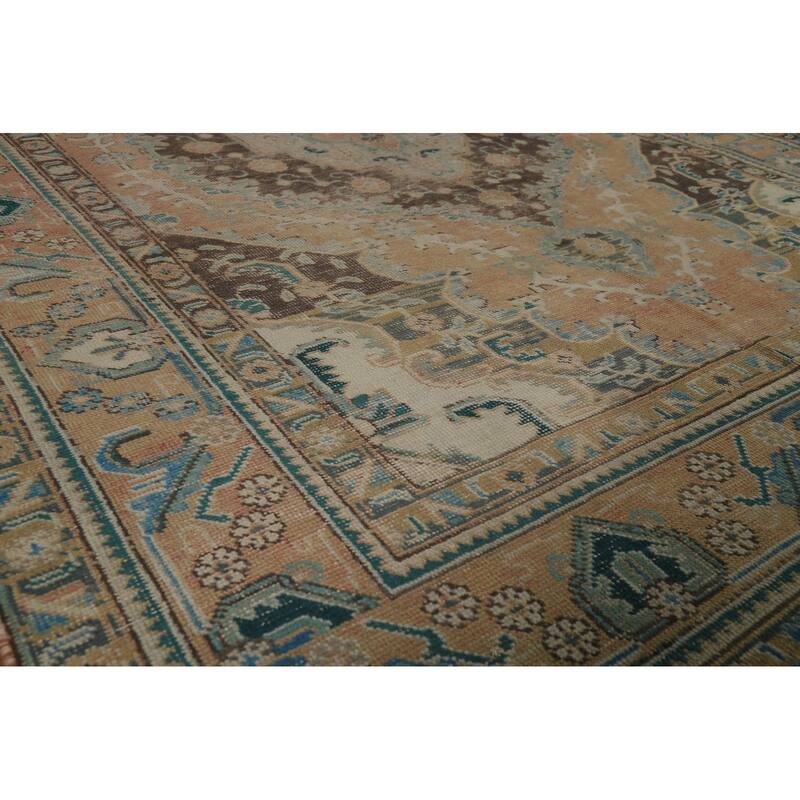 Vintage Orange Tabriz Persian Rug Handmade Traditional Wool Carpet - 6'7" x 9'4"