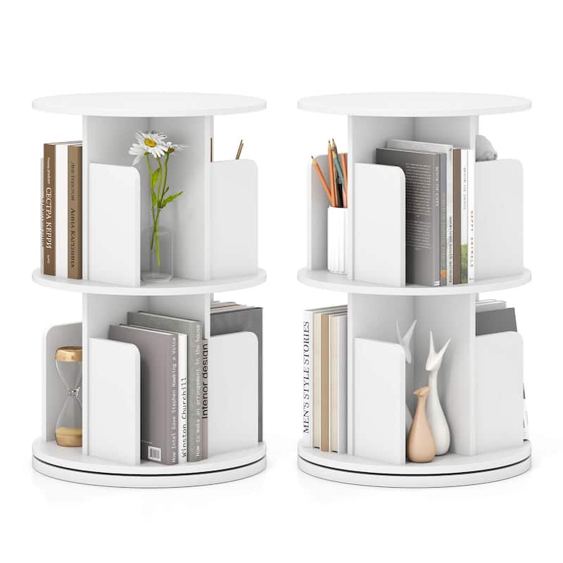 Costway 1/2 PCS 2-Tier Rotating Bookshelf 360° Display Rack with - See Details - White-2 PCS