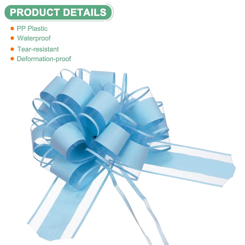 12pcs Large Pull Bow 8.7 Inch Flower Bows for Wedding Baskets - Blue