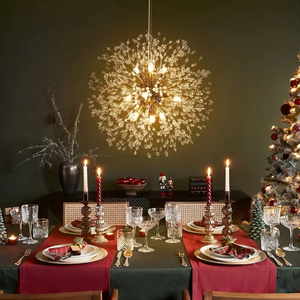 8/ 9-Light Modern Glam Sputnik Firework Pendant Sphere Starburst Chandelier with Crystal Beaded
