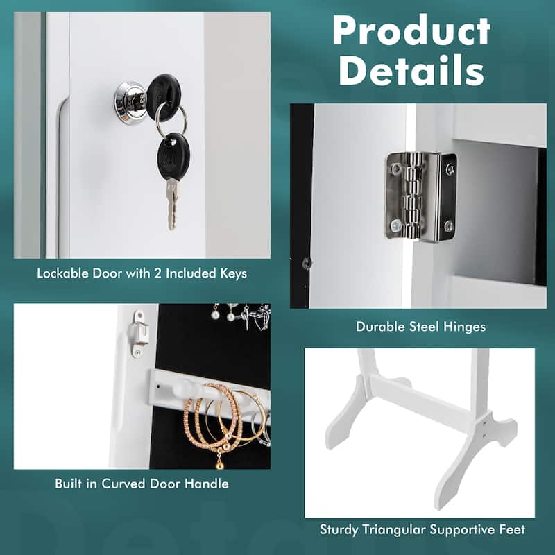 Costway Standing Jewelry Cabinet Armoire Organizer LED Light Mirror - See Details