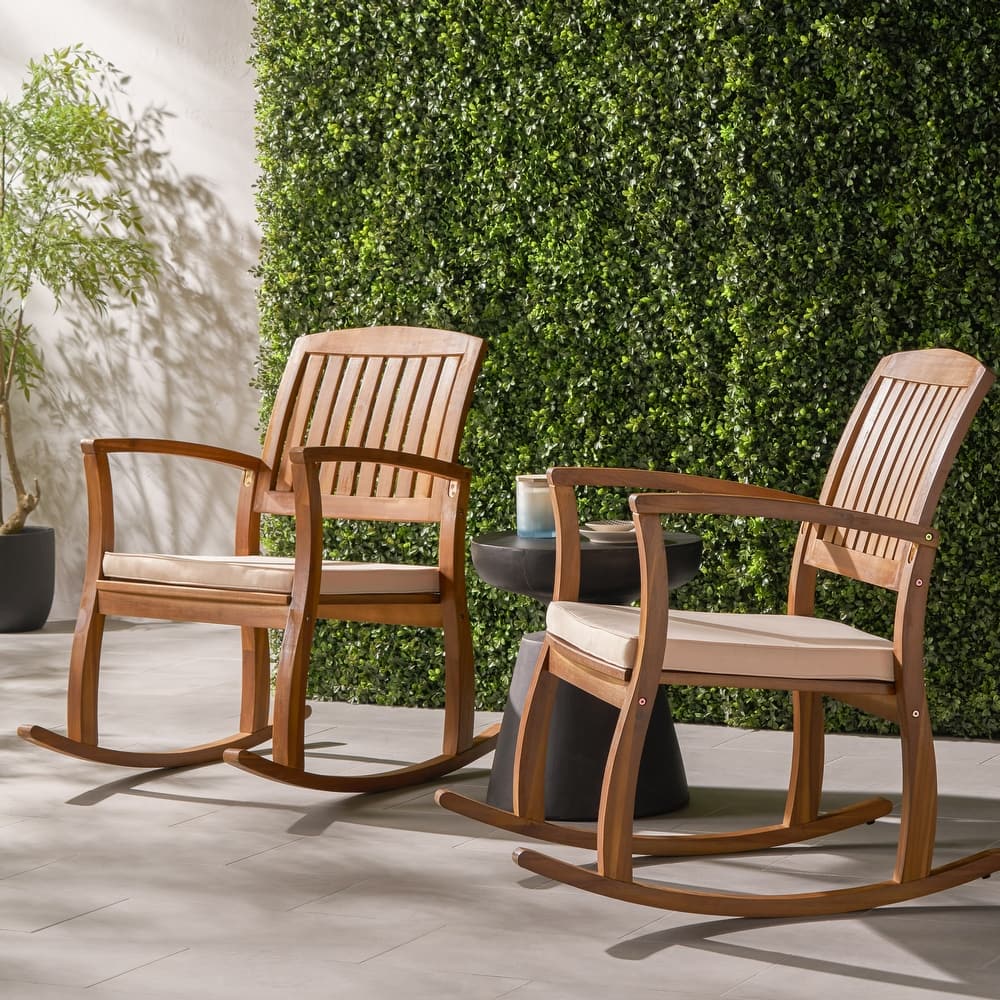 Selma Teak Finish Acacia Rocking Chair (Set of 2) by Christopher Knight Home - 24.00" L x 33.25" W x 35.75" H