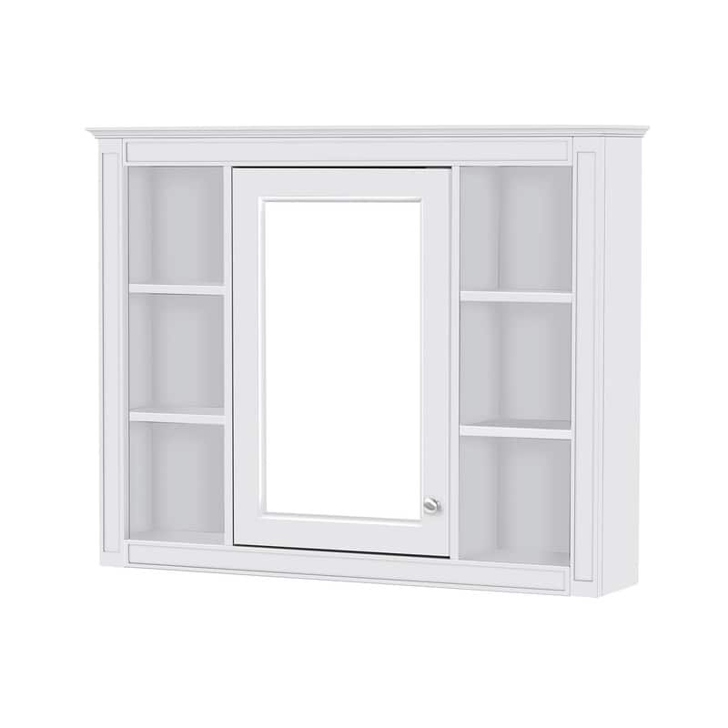 35'' x 27.5'' Modern Bathroom Wall Medicine Cabinet, Wall Mounted Bathroom Storage Cabinet with Mirror and 6 Open Shelves - N/A