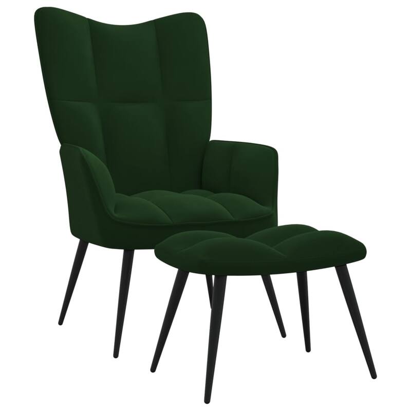 vidaXL Relaxing Chair multi colors Velvet - with a Stool - Dark green