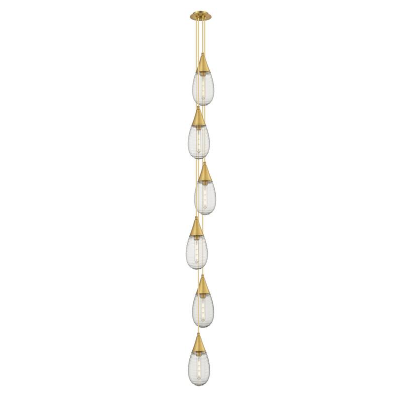 Innovations Lighting Milan - 6 Light 4" Cord Hung Multi Pendant - 6" Canopy - Brushed Brass/Light Smoke