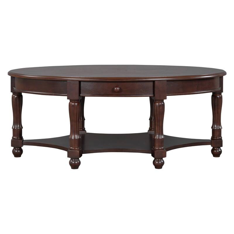 Vintage 45" Oval Coffee Table with Drawer and Storage Shelf, Elegant French Country Living Room Accent Table