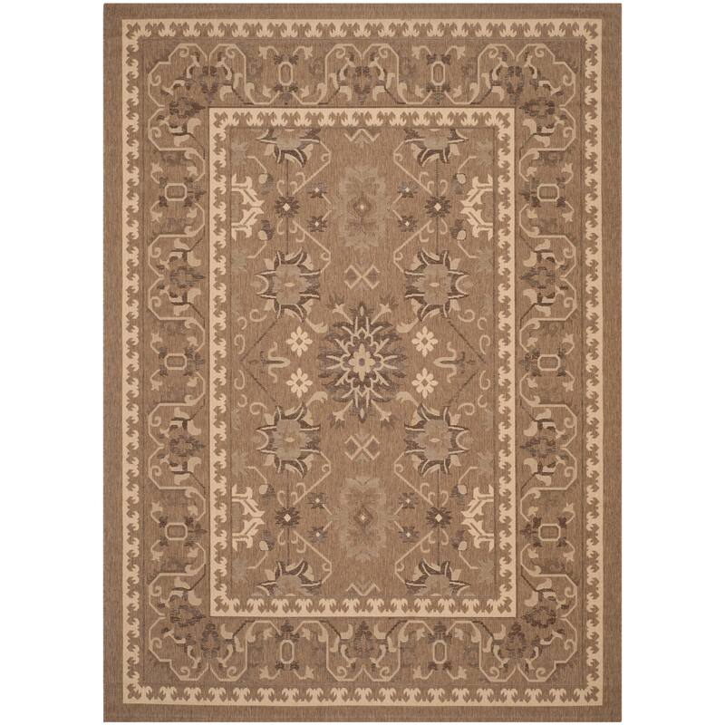 SAFAVIEH Courtyard Erlwine Indoor/ Outdoor Waterproof Patio Backyard Rug - 5'3" x 7'7" - Brown/Creme