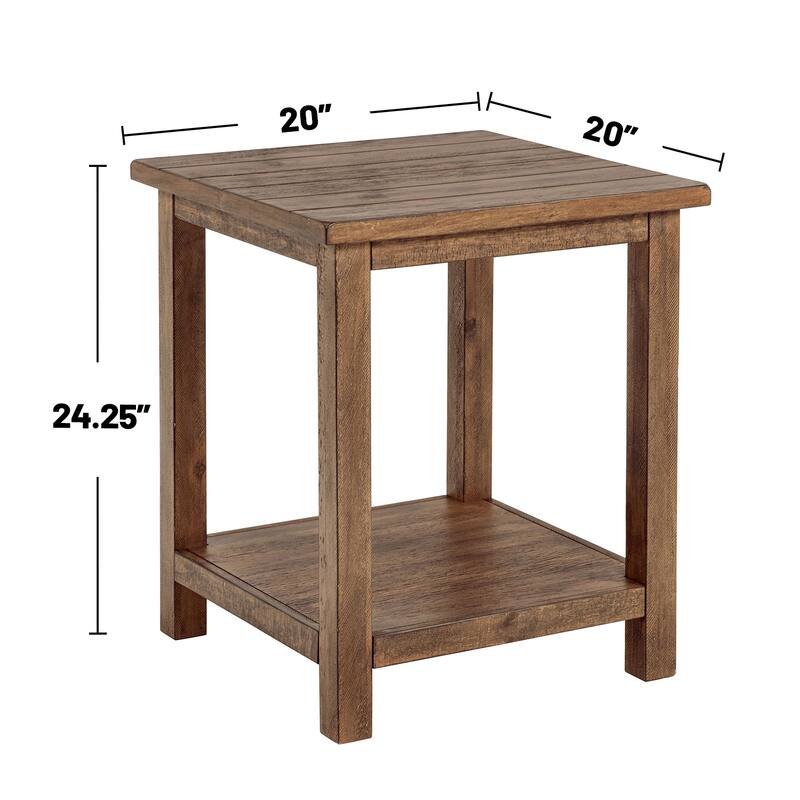 Wooden End Table with Open Bottom Shelf in Distressed Brown