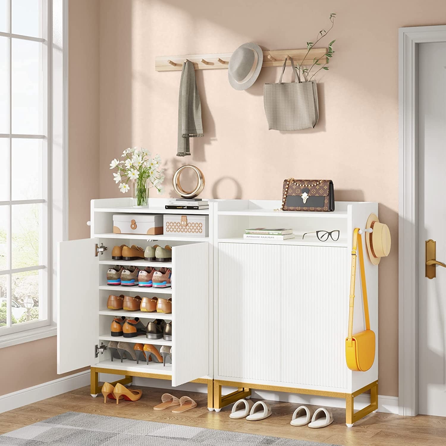 https://ak1.ostkcdn.com/images/products/is/images/direct/99efede51b7e14d54dadf22ec3177c45e17ba37a/Shoe-Cabinet-5-Tier-Shoe-Storage-Cabinet-with-Open-Shelves-%26-Hooks%2C-Modern-Shoe-Organizer-for-Entryway%2C-Hallway%2C-Bedroom.jpg