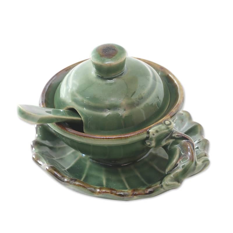 Novica Handmade Rain Frog Ceramic Condiment Set (3 Pcs)