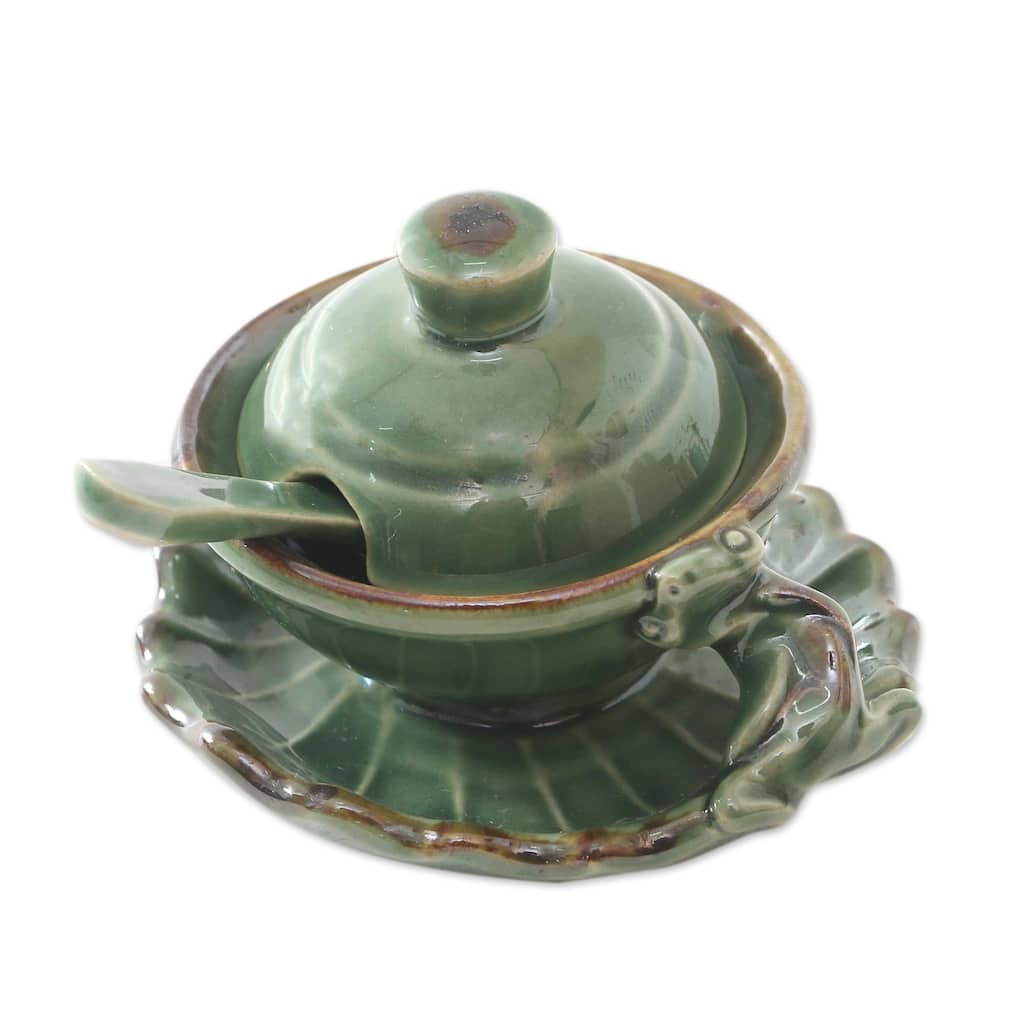 Novica Handmade Rain Frog Ceramic Condiment Set (3 Pcs)