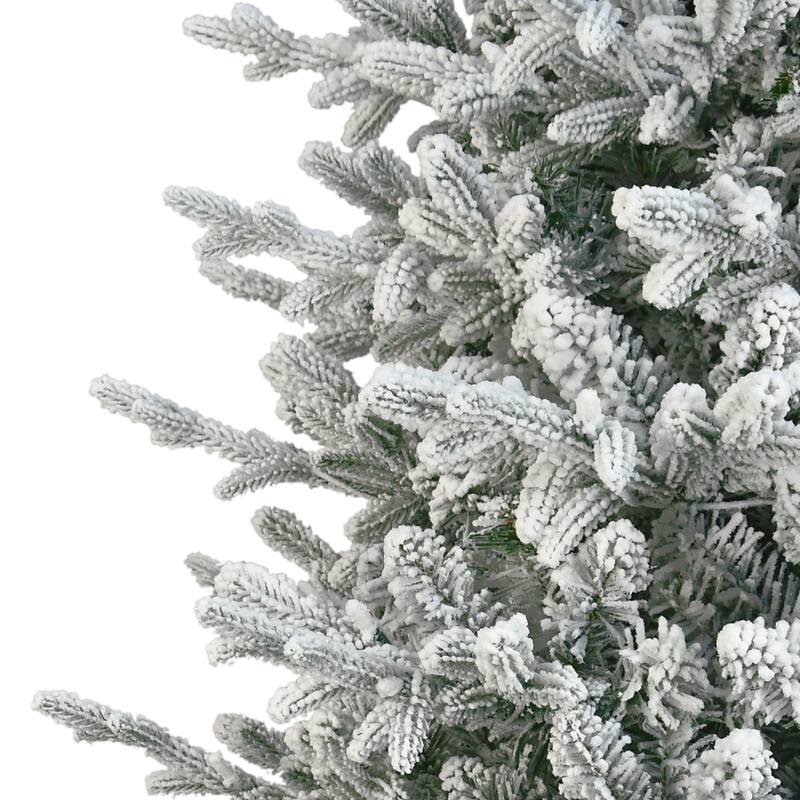 Puleo International 7.5 ft. Pre-Lit Flocked Boulderwood Artificial Spruce Tree