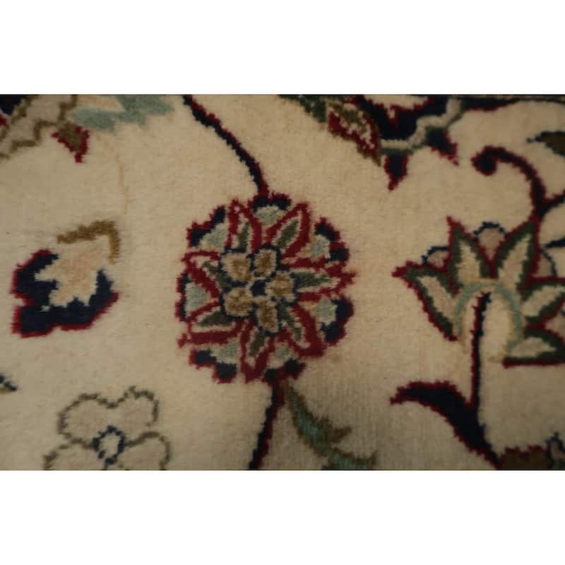 Hand Knotted Oriental 100% Wool Carpet Traditional All-Over Beige & Ivories Kashan Area Rug - 9' 10'' X 7' 11''