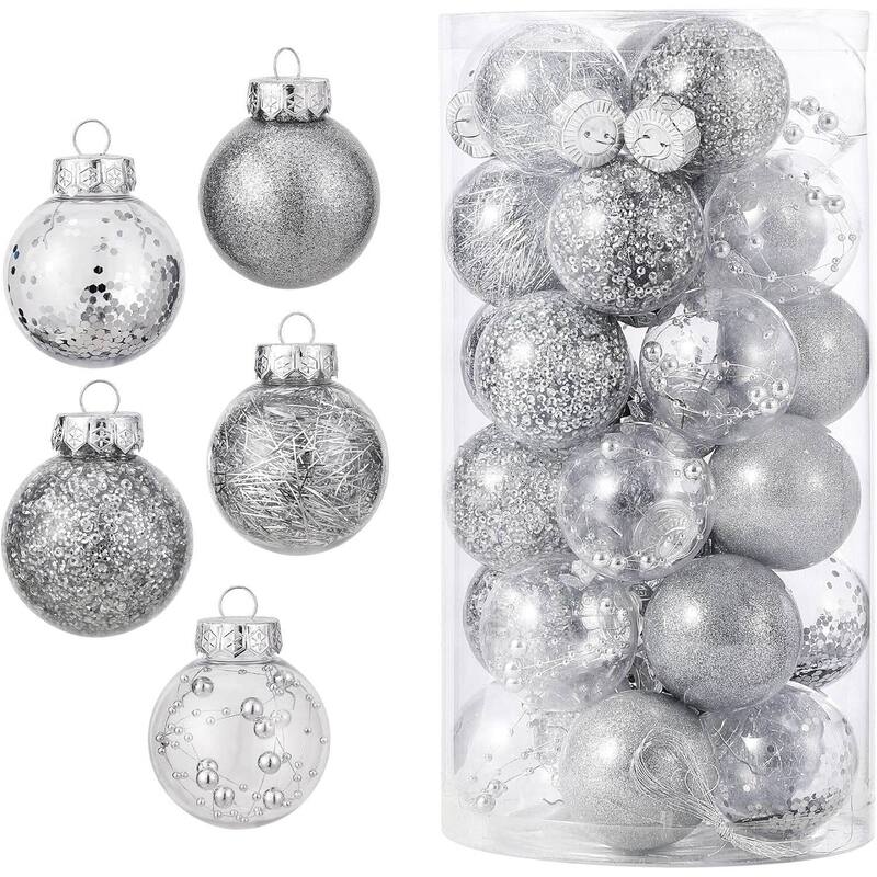 30 Pcs Shatterproof Christmas Ball Ornaments for Holiday Wedding Party Decoration - N/A - Silver