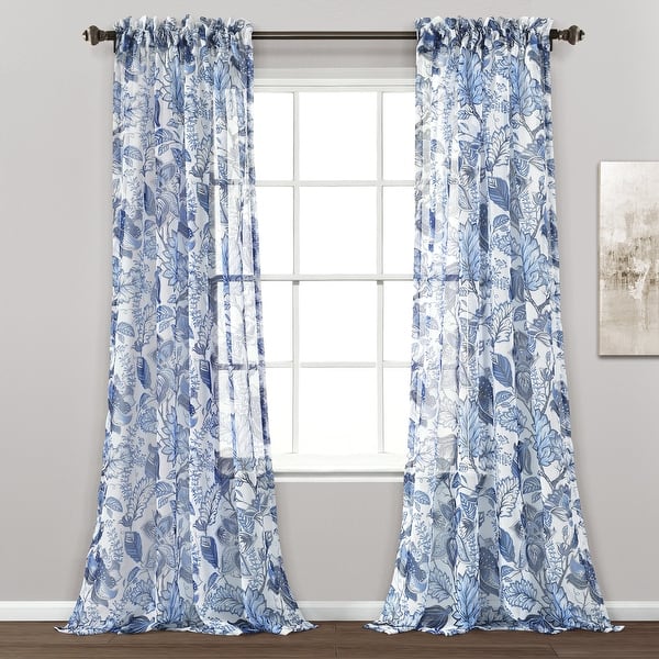 slide 1 of 5, Lush Decor Cynthia Jacobean Sheer Window Curtain Panel Pair - 84" x 52"