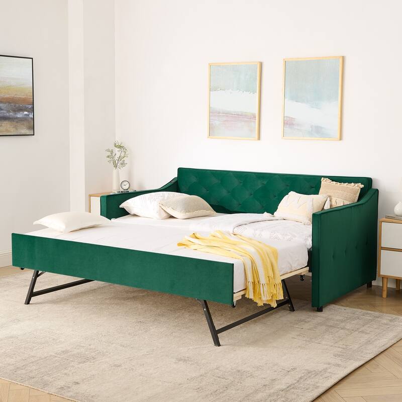 Twin Upholstered Daybed with Pop-Up Trundle & USB Charging Ports