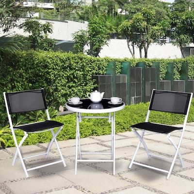 3 Pcs Bistro Set Garden Backyard Round Table Folding Chairs