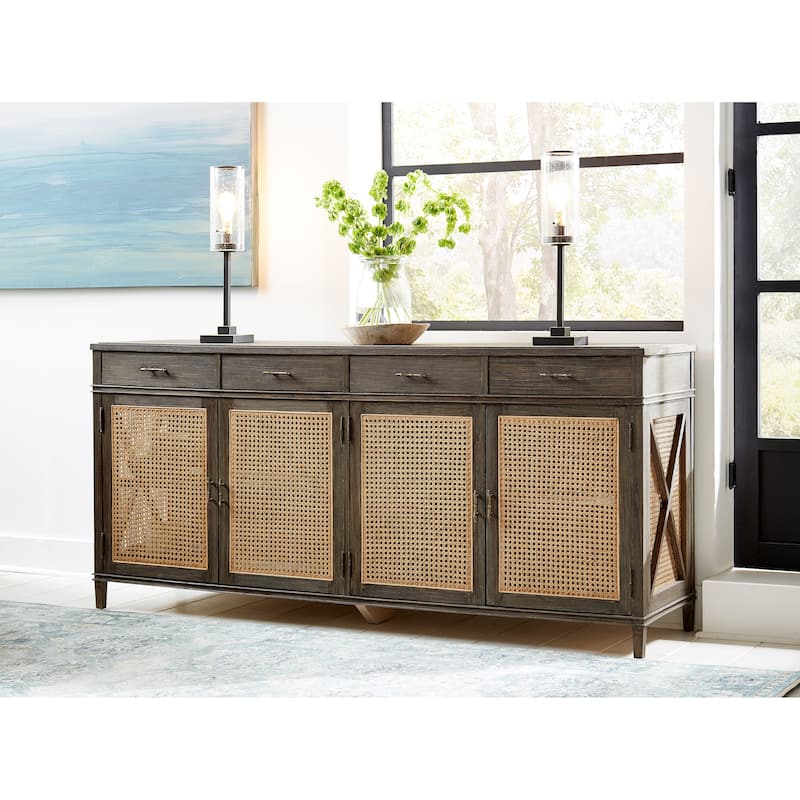 Cambridge 78-inch Open Cane Buffet with Shelves & Drawer Storage