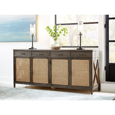 Cambridge 78-inch Open Cane Buffet with Shelves & Drawer Storage