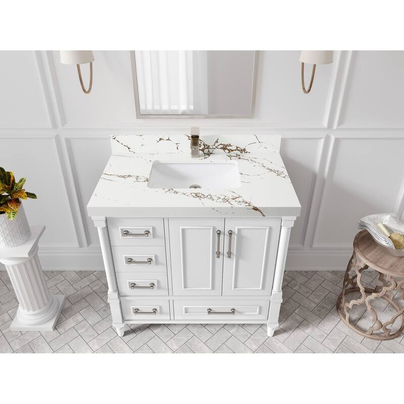 Willow Collections 36 in. W x 22 in. D Aberdeen Center Right Offset Sink Bathroom Vanity with Countertop - 2"Viola Brown - White