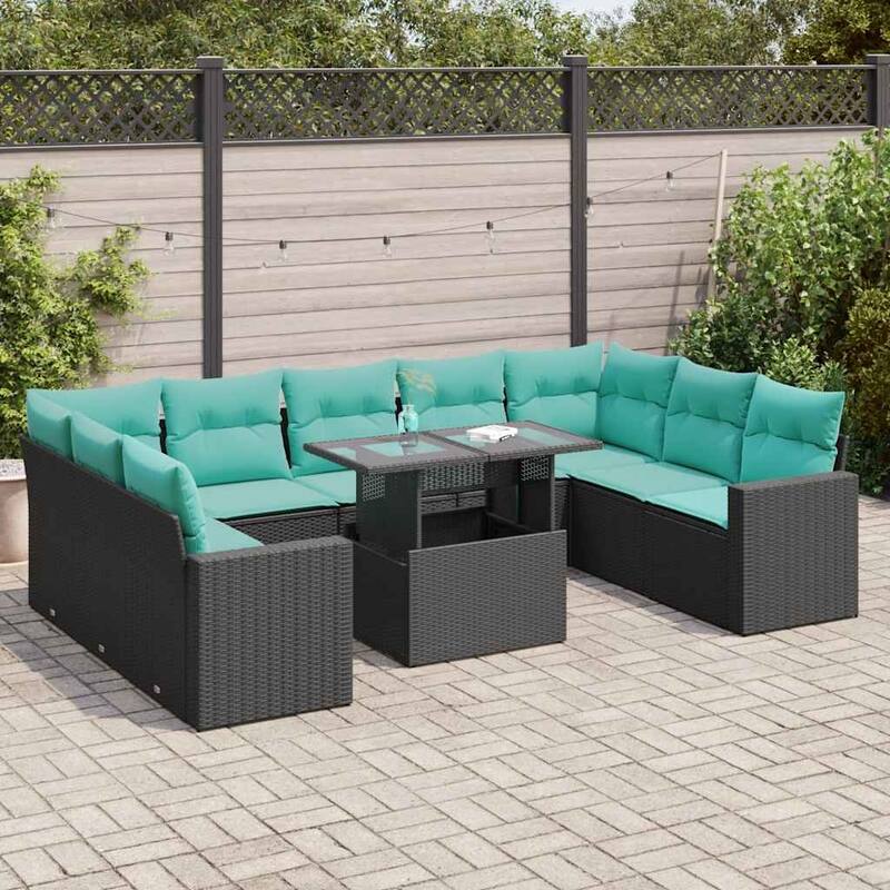 vidaXL 10 Piece Patio Sofa Set with Cushions Black/Brown/Gray Poly Rattan - Black with storage
