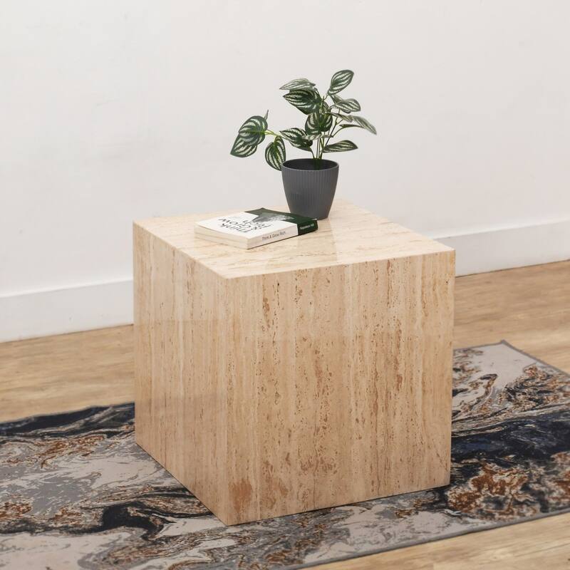 Geometric Cuboid Side Table - 18" - Beige