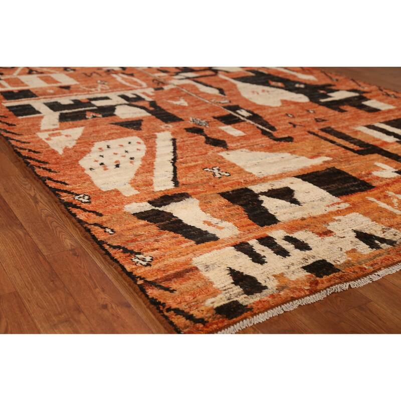 Geometric Moroccan Oriental Rug Hand-Knotted Orange Wool Carpet - 5'7" x 7'9" - 5'7" x 7'9" - Orange