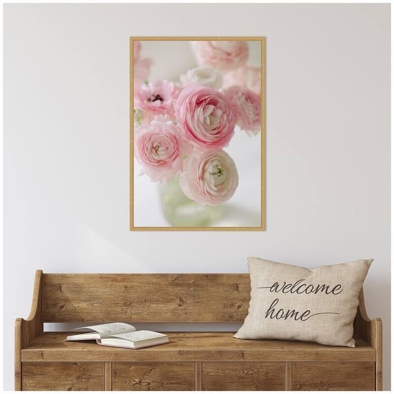 Kate and Laurel Sylvie Delicate Pink Ranunculus Flower Bouquet Framed Canvas by Kristy Campbell