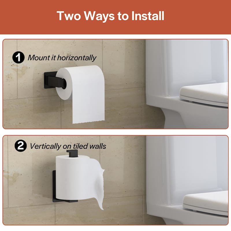 Self-Adhesive Stainless Steel Single Post Wall Mounted Toilet Paper Roll Holder, Matte Black - Matte Black