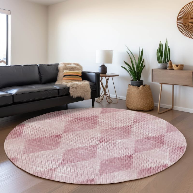 Premium Washable Super Soft Modern Diamonds Mayfield Rug - Merlot - 8' x 8' - Round