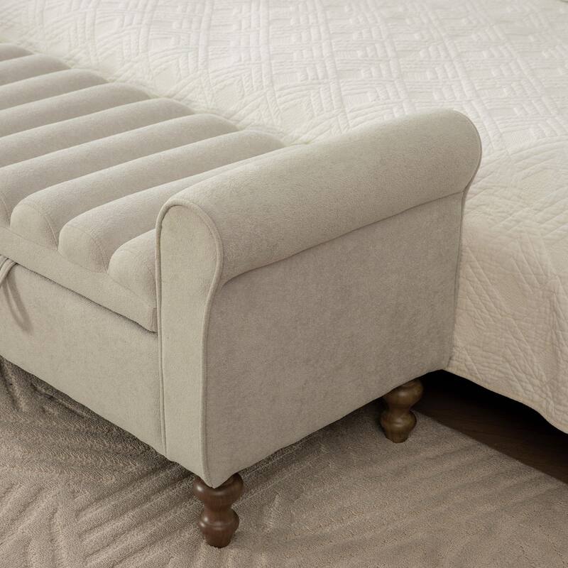 65.55" Storage Ottoman Bench, Bed of End Bench Upholstered Bench with Rolled Armrests