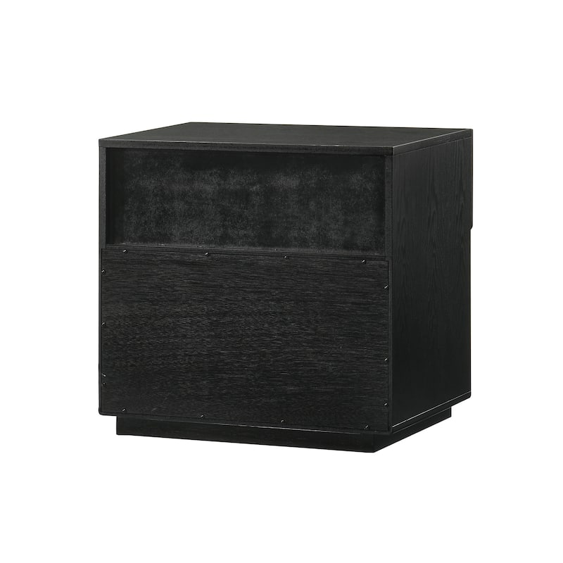 Petra Black Wood 1 Drawer Nightstand End Table