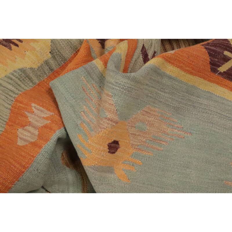 Hand Woven Oriental 100% Wool Carpet Southwestern Tribal Navy Blue & Blues Kilim Area Rug - 13' 0'' X 9' 9''