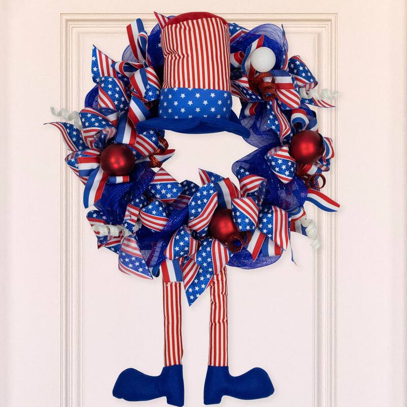 Patriotic Hat with Legs Deco Mesh Wreath - 24"