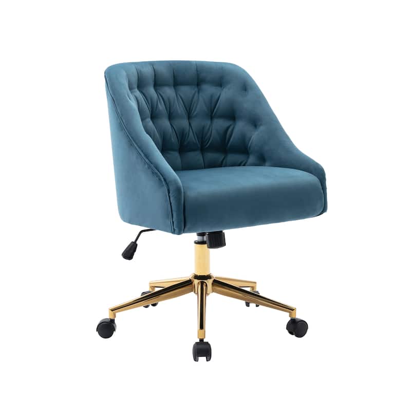 Porthos Home Hattie Tufted Velvet Office Chair, Gold Base With Wheels