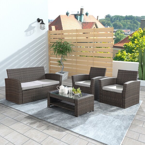 Palmer 4-Piece Rattan Wicker Conversation Set with Tempered Glass. Opens flyout.