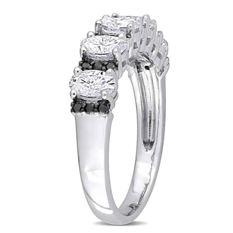 Miadora 1ct DEW Moissanite & 1/6ct TDW Black Diamond 5-Stone Anniversary Ring in 10k White Gold
