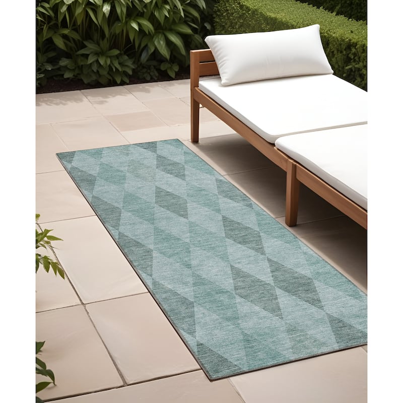 Laz Stylish Geometric Weather Resistant Blended Style Outdoor Rug - 8' Runner - Teal