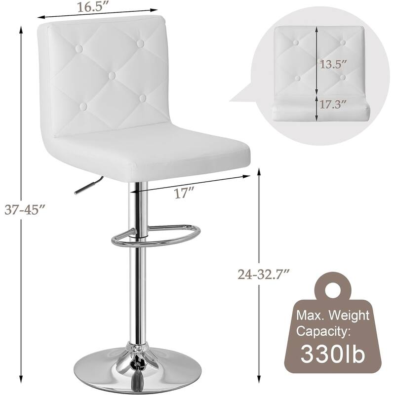 VECELO Bar Stools Set of 2 Armless Adjustable Swivel Modern PU Leather Button Barstools Four Colors are Available