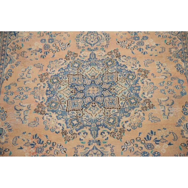 Hand Knotted Oriental 100% Wool Carpet Traditional Medallion Peach Mashad Area Rug - 11' 0'' X 7' 11''