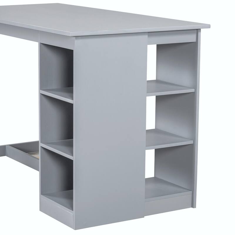 60"L x 30"W Solid Wood Farmhouse Counter Height Dining Table Set with 3-Tier Storage Shelves
