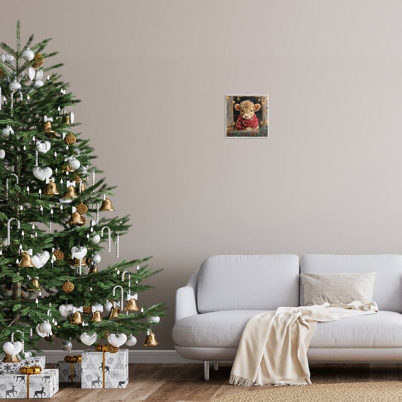 Stupell Calf with Holly & Lights Garland Wall Plaque Art Design By Riley B