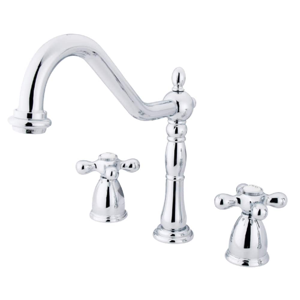 Kingston Brass Heritage Widespread Kitchen Faucet with Metal Cross